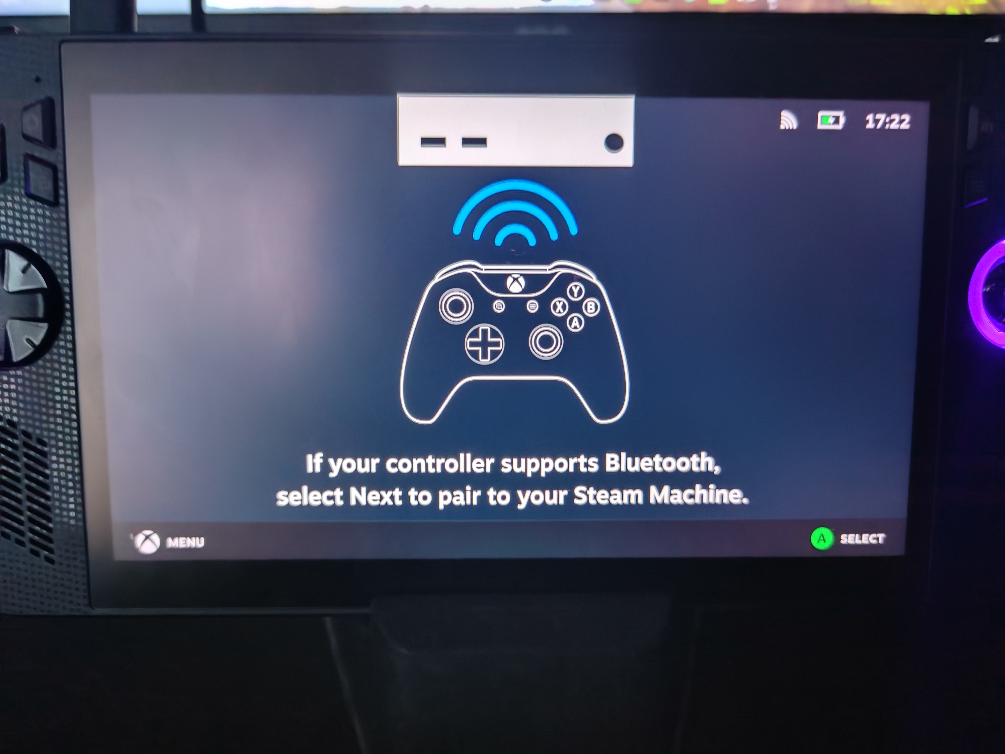 If your controller supports Bluetooth, select Next to pair to your Steam Machine.