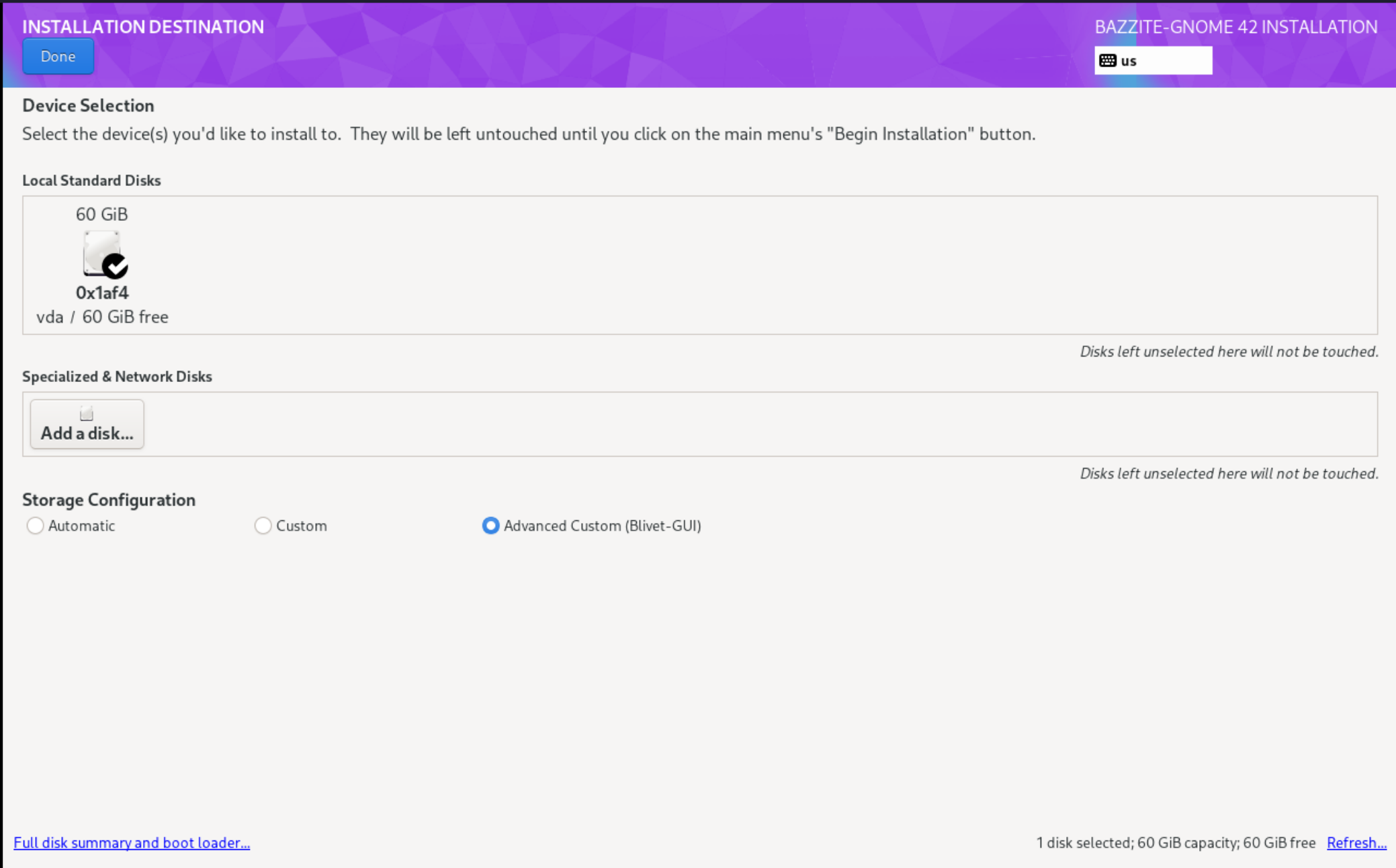 Selecting manual partitioning