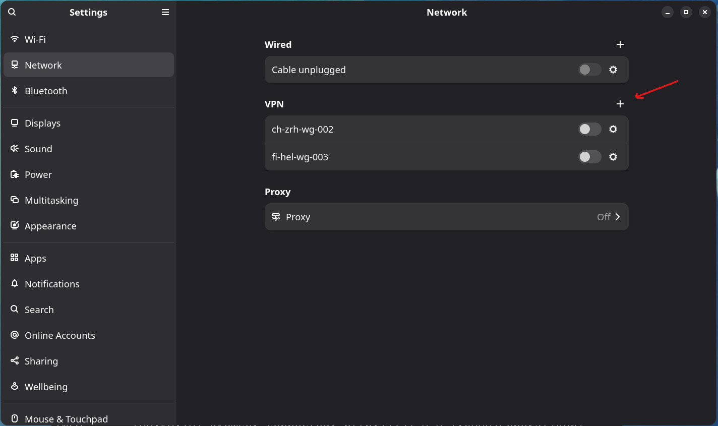 GNOME 中的网络设置页面